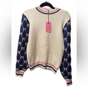 THML Cream and Pink Bow Knit Sweater